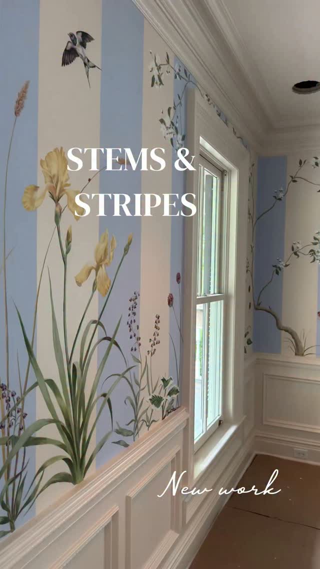 Recent work….
I recently had the delight of working on a very special project with @decurateinteriors for a wonderful client in the US - a dining room mural inspired by my stems and stripes paintings.
A lot of masking tape, a laser and long ruler for stripe precision, a well trodden ladder, much coffee, a lot of tester pots from @farrowandball, many brushstrokes and one aching arm later here’s a snapshot
Xxx