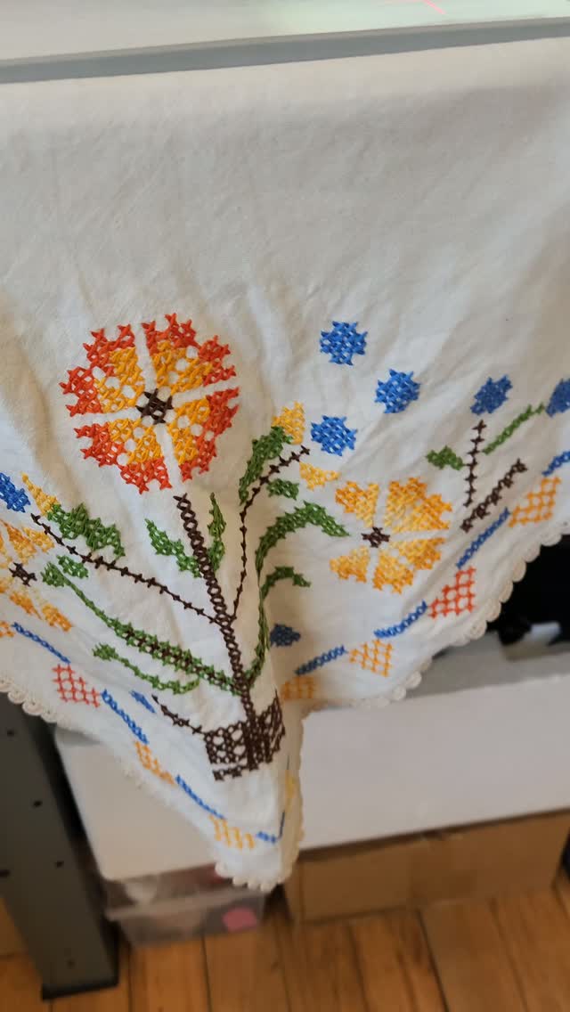 Our first custom embroidered sign! Claire brought this already cross stitched table cloth to add "SALE" on it to use as her sign to for her current promotions!
Vintage Liberation is having a SALE SALE SALE!