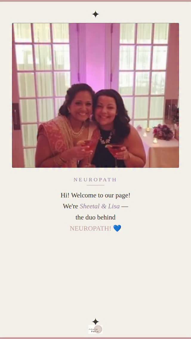 Hi! Welcome to our page! 💙
We’re Sheetal & Lisa — the PT and OT duo behind NEUROPATH. We met on a stroke unit in 2014 and have been working and life besties ever since. Now we bring that clinical magic directly into our patients’ homes.
We are obsessed with lateropulsion, cerebellar ataxia, vestibular and vision rehab, and everything neuro in between. We love research, we are building courses, and this online community allows us to reach clinicians, caregivers, and survivors we never could have reached alone.
Fun fact — we are total opposites. One is fully type A. The other? Beautifully chaotic and thrives on it. But we both love croissants, chaos, a good TV series, family time, and travel. And we do all of it as boy mamas to two wildly fun toddlers. 🧡
Stay for the evidence-based content. Stay for the clinical pearls. Stay for the real talk. 💙
Check out our Reclaiming Midline lateropulsion course in our bio — more courses coming soon.
Drop a 👋 below and share this with someone who needs it.
#NEUROPATH #NeuroRehab #StrokeRecovery #NeurologicalRehabilitation #OccupationalTherapy PhysicalTherapy InHomeRehab WestchesterNY ConnecticutHealth NeuroOT NeuroPT Lateropulsion CerebellarAtaxia VestibularRehab BrainInjuryRecovery StrokeSurvivor Neuroplasticity BoyMamas PTOTDuo EvidenceBasedPractice NewFollowers WelcomeToOurPage ReclaimingMidline NeuroEducation CaregiverSupport ClinicalPearls