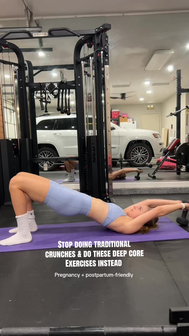 More workouts like this are in my Forever Fit app | 🔗 in bio to get 7 days free!
If your goal is a strong, functional core (not just a sore neck and hip flexors), it’s time to rethink the basics.
Traditional crunches mostly target the superficial “six-pack” muscles and often increase pressure in your abdomen. That can lead to:
• Neck and lower back strain
• Poor core coordination
• Worsening of issues like diastasis recti or pelvic floor dysfunction
Instead, train your deep core system — your diaphragm, transverse abdominis, and pelvic floor. This is what actually supports your spine, improves posture, and helps you move better in everyday life. Think: control over intensity.
Pregnancy modifications:
Focus on connection, not intensity.
• Prioritize breathing + gentle engagement
• Keep movements slow and supported
• Avoid exercises that cause coning/doming in the abdomen
• After the second trimester, be mindful of supine positioning (laying on your back) for prolonged periods of time; some people experience light-headedness, some don’t. Modify if needed and take more breaks.
Postpartum modifications:
Heal first, then rebuild.
• Start with breath + pelvic floor coordination (I have tons of videos and exercises if you scroll through my page)
• Add more movement and load gradually
• Watch for doming, pressure, or leaking — these are signs to scale back
Your core is more than how it looks — it’s how it functions. Train it that way 💪
#postpartumfitness #pregnancyworkouts #deepcore #coreworkout #homeworkouts @buffbunny_collection