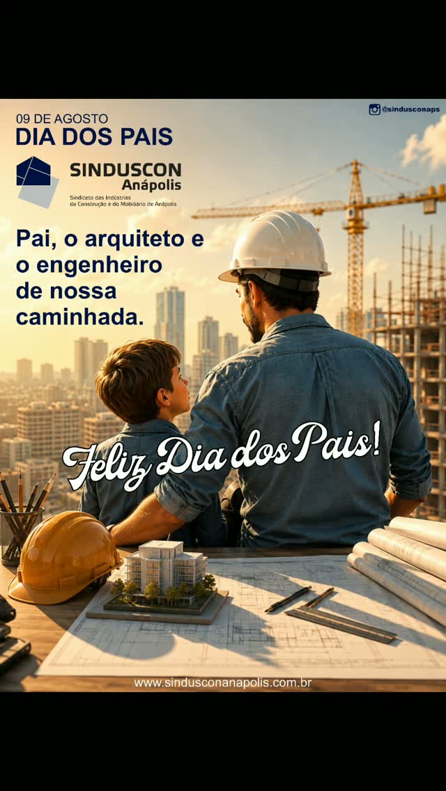 09 de Agosto - DIA DOS PAIS
Pai, o arquiteto e o engenheiro de nossa caminhada.
Feliz Dia dos Pais!
Sinduscon Anápolis