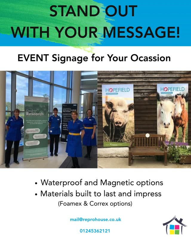 Event Signage with Reprohouse ๐ฃ
Looking to make your business stand out at your next event?
Our premium large - format signage is designed to get your message noticed, with durable materials and high - quality printing built to impress.
- Durable, long-lasting
- Waterproof options available
- Magnetic options available
- High-quality, large-format printing
Whatever the event, we'll get your signage sorted.
๐ 01245 362121
โ๏ธ mail@reprohouse.co.uk
๐ reprohouse.co.uk