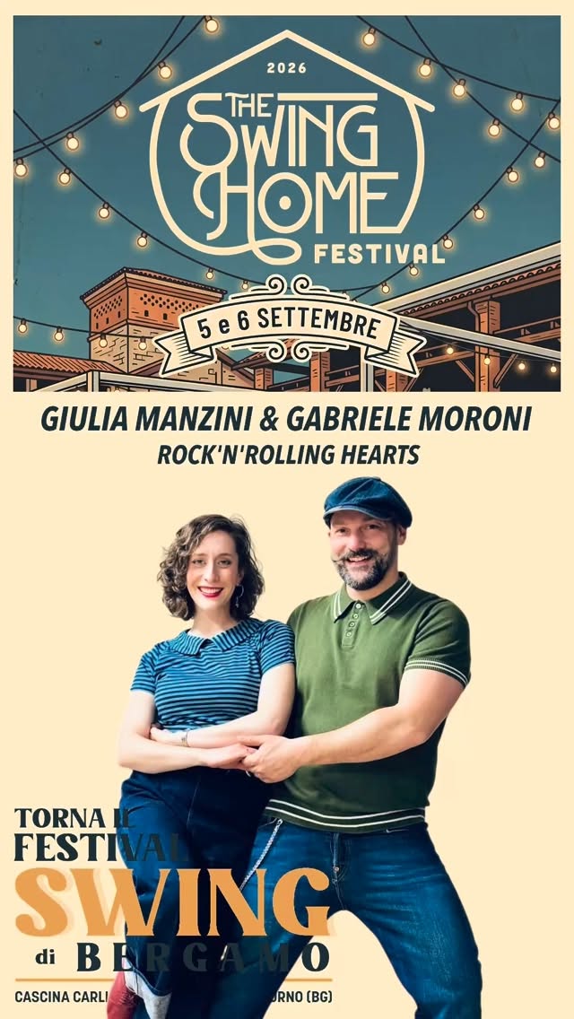 💡💡💡THE SWING HOME FESTIVAL💡💡💡
5 e 6 Settembre 2026
Cascina Carlinga, Curno (BG)
@fabric_drinkandfood
🎉Ecco i nostri insegnanti🎉
@giuliamanzini @gmoroni82 @rocknrollinghearts
Vintage dancing addicted da anni, Giulia e Gabriele sono tra i nomi più coinvolgenti ed instancabili in Italia quando si parla di Rockabilly Jive: uno stile che insegnano e portano in giro da tempo, tra serate, eventi e festival di altissimo livello. E a settembre li avremo a THE SWING HOME FESTIVAL.
Preparatevi alla loro Taster Class di Rockabilly Jive sabato 5, prima di scatenarci con la Band.
Sarà un festival pazzesco!
Link in BIO per info ed iscrizione workshops