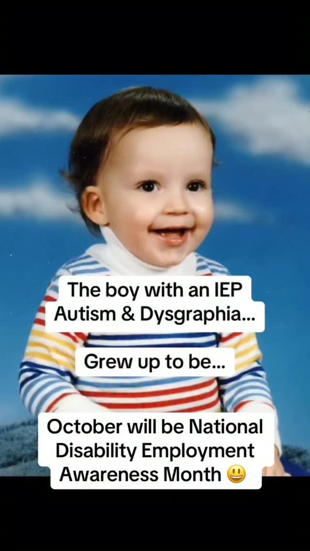 #Repost @autisticprofessionalspeaker
October is an important month for so many in our community to discuss this topic. Would you like me to speak about neurodiversity in the workplace for National Disability Employment Awareness Month? Contact me via the link in my bio 🔗
The boy with an IEP, Autism, and Dysgraphia grew up to be… 🎓 A Doctor of Education (Ed.D.) Graduate 🎤 One of the first openly autistic certified professional speakers in the U.S. 📚 An Author 🎬 A Movie & TV Consultant 📺 A Writer for a Children’s TV Show 💙 A Nonprofit Founder who has awarded scholarships to autistic students for college #Autism #autismawareness #autistic #iep specialeducation