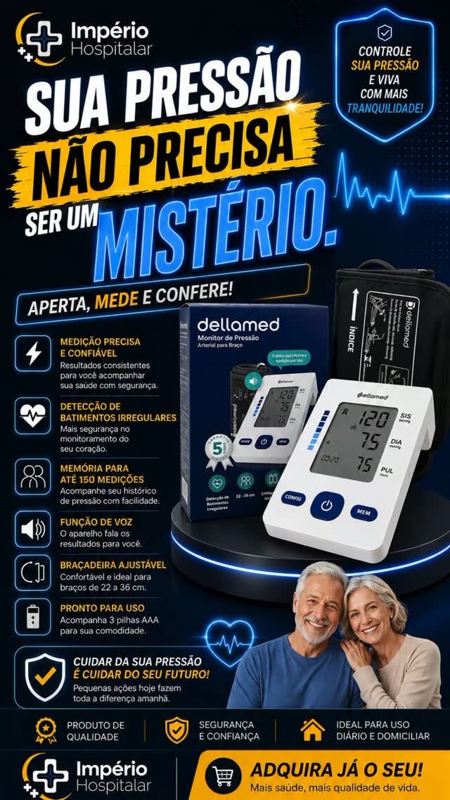 Sua pressão não precisa ser um mistério! 🩺💙
Aperta, mede e confere!
Tenha mais praticidade para acompanhar sua pressão no dia a dia com o aparelho de pressão de braço. Fácil de usar e ideal para quem busca mais segurança e comodidade no cuidado com a saúde.
✅ Medição precisa e confiável
✅ Memória para até 150 medições
✅ Detecção de batimentos irregulares
✅ Função de voz para informar os resultados
✅ Braçadeira ajustável de 22 a 36 cm
✅ Ideal para uso em casa
Cuide da sua saúde e acompanhe sua pressão com mais tranquilidade! ❤️
🛒 Garanta já o seu na Império Hospitalar!
#ImperioHospitalar #AparelhoDePressao #PressaoAlta #PressaoArterial #MonitorDePressao Saude CuidadosComASaude SaudeEmCasa HomeCare QualidadeDeVidaSua pressão não precisa ser um mistério! 🩺💙
Aperta, mede e confere!
Tenha mais praticidade para acompanhar sua pressão no dia a dia com o aparelho de pressão de braço. Fácil de usar e ideal para quem busca mais segurança e comodidade no cuidado com a saúde.
✅ Medição precisa e confiável
✅ Memória para até 150 medições
✅ Detecção de batimentos irregulares
✅ Função de voz para informar os resultados
✅ Braçadeira ajustável de 22 a 36 cm
✅ Ideal para uso em casa
Cuide da sua saúde e acompanhe sua pressão com mais tranquilidade! ❤️
🛒 Garanta já o seu na Império Hospitalar!
ImperioHospitalar AparelhoDePressao PressaoAlta PressaoArterial MonitorDePressao Saude CuidadosComASaude SaudeEmCasa HomeCare QualidadeDeVida
