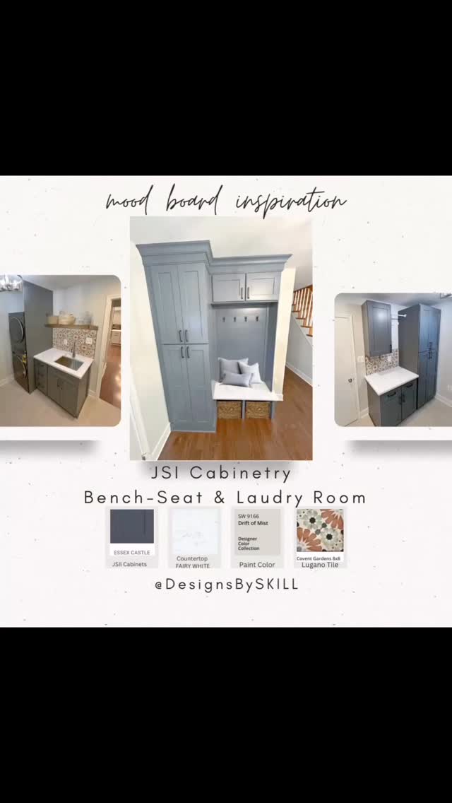 Mood Board Monday ✨ Double-Duty Design Edition
When JSI Cabinets (Essex Castle) pull double duty and then the magic happens 🤍
We used the same cabinetry style and color in the front entry foyer as a custom bench seat + closet, then carried it through into the laundry room for a cohesive, intentional flow.
Both spaces are topped with Fairy White Q-Quartz, chosen for its durability and its ability to beautifully complement the bluish-gray cabinetry. Practical for everyday life, timeless in design.
And because laundry should still be fun 😉 We added a Lugano tile backsplash in the laundry room for a playful pop of color that brings a smile while getting chores done.
Consistent materials. Smart design. A little joy built in.
❤️ Double tap if you love cohesive design
💬 Which space do you love more; the entry or the laundry room?
👯♀️ Tag a friend who needs better storage
➕ Follow for more design inspiration