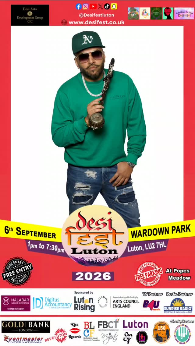 🚨 𝑩𝑬𝑬2 🚨
We are please to announce 𝑩𝑬𝑬2 will be performing at Desi Fest Luton 2026.
𝑩𝑬𝑬2 is a British Punjabi Bhangra and folk singer/songwriter from London. 𝑩𝑬𝑬2 is fantastic self-taught tumbi player.
Come and down to Desi Fest Luton 2026 and watch 𝑩𝑬𝑬2 YALLA on the Desi Fest Luton 2026 stage.
#freeevent
#freeparking
#desiartsdevelopmentgroupCIC #desifestluton
#lutonrising ACE ACEsupported thisissunrise B4U music24 kissrecord btevents eventmastersinternational majesticsound digitusaccounting luton lutoncouncil CulturalCelebration Heritage familyfriendly SouthAsianCulture LutonEvents diversefm 150years 150luton lutoncommunity healthandwellness awareness multiculturalfestival liveperformance mentalhealth WeAreLuton