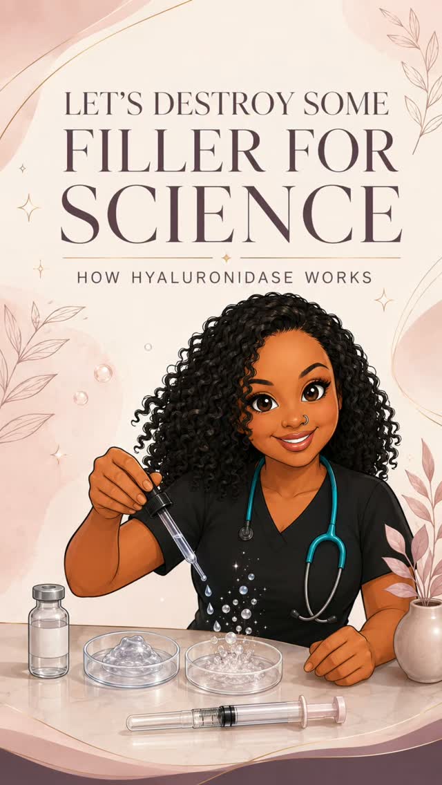 Let’s burn some cash for maybe 3 likes and 2 unfollows 💸
Kidding… I hope this education helps where it needs to 🤓
One question I often hear from students and newer injectors is: “What if hyaluronidase just…doesn’t work?”
So, I did a little demonstration to show what happens when hyaluronidase meets cross-linked hyaluronic acid gel.
HA filler consists of long hyaluronic-acid chains that have been cross-linked to form a stable, water-holding gel. Hyaluronidase breaks bonds along those chains. As the chains fragment, the gel network loses its structure, viscosity and ability to maintain volume.
Some filler formulations break down more readily than others. In this demonstration, the gel visibly broke into fragments rather than immediately appearing to liquefy. The resulting HA fragments can then enter the body’s normal turnover and clearance pathways.
Changes may be visible quite quickly as the gel loses its integrity. Hyaluronidase itself has a short half-life, however, the visible result may continue to evolve over the next 48 hrs.
This is an in vitro bench demonstration—not a clinical dosing guide or a perfect simulation of what happens inside human tissue. Clinical dissolution depends on factors such as the product formulation, amount, location, distribution and contact with the enzyme.
For clinician education only. A suspected vascular occlusion requires immediate clinical assessment and an established emergency-management protocol.
#dermalfiller #aesthetics #injectables #injectoreducation #medicalaestheticstraining