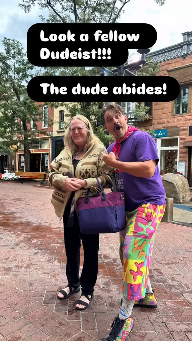 As some of you already know, I am an ordained Dudeist priest ( dudeism.com )
And I have the same sweater. It’s holy garb. #dudeism #pearlstreet #denverballoonguy