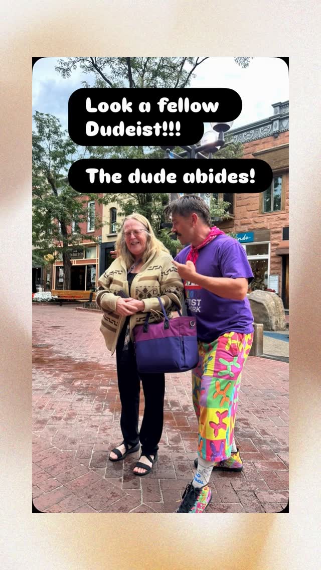 As some of you already know, I am an ordained Dudeist priest ( dudeism.com )
And I have the same sweater. It’s holy garb. #dudeism #pearlstreet #denverballoonguy