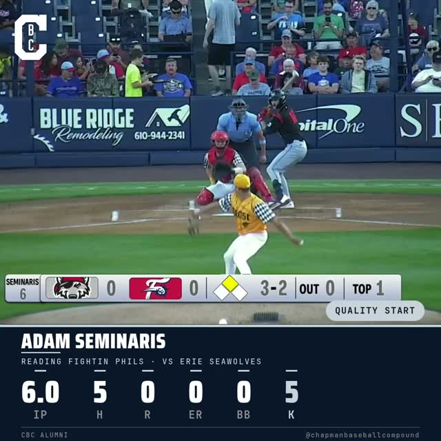 @adam_seminaris tossed six shutout against Erie Friday night, scattering five hits and striking out five for Reading. Kept the SeaWolves off the board all night and pitched to contact when he needed to. Great stuff, Semi!
#cbcmob #milb #fightinphils #pitching