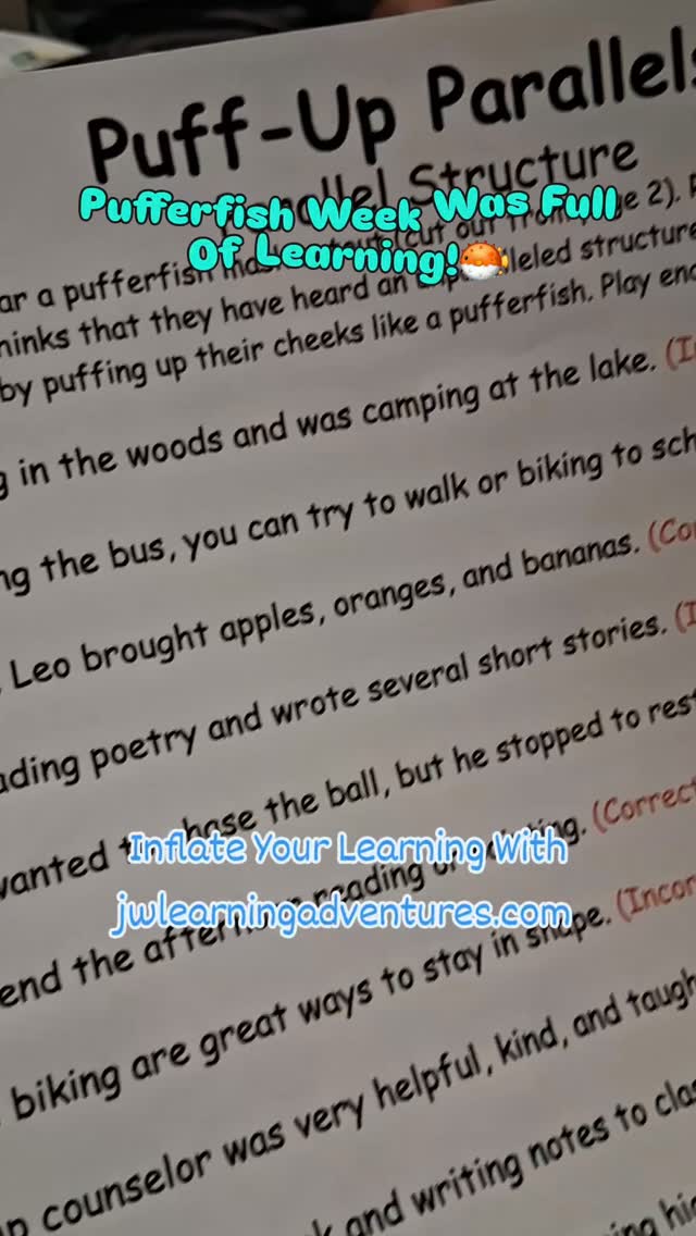 🐡We blew up this week with math, science, marine biology, language and more! There's a sea of learning when it comes to pufferfish and we dove into it all. Puffers are definitely a favorite in our house!🐡
🌊Get the Pufferfish Worksheets & Activities Pack filled with learning and fun, now available at jwlearningadventures.com/shop
👋Join the learning adventure! Get homeschool support, encouragement, resources, freebies, and fun straight to your inbox. Sign up for FREE at jwlearningadventures.com
🧡Learning is a lifelong adventure- let's make it a fun one!
#pufferfish#sealife#learningthroughplay#homeschoolscience#marinebiology