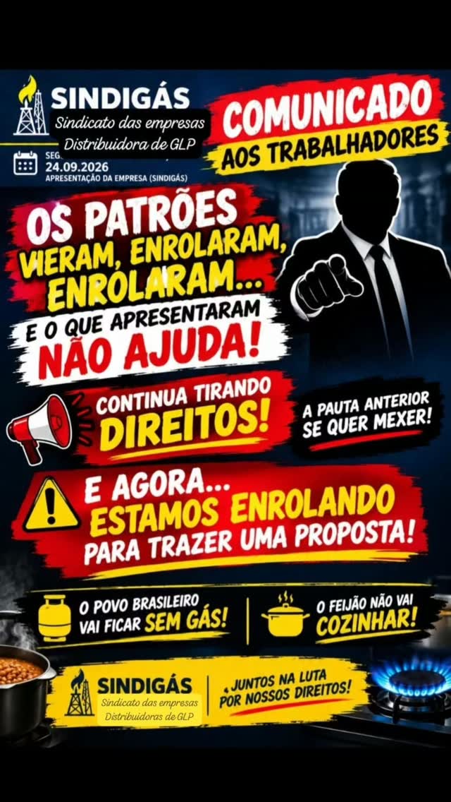 CAMPANHA SALARIAL 2026 SINDIGÁS
Vergonha e Constrangimento foi o sentimento dos representantes dos trabalhadores após ouvirem as tentativas patronais de suprimir e fragilizar direitos e conquistas.
