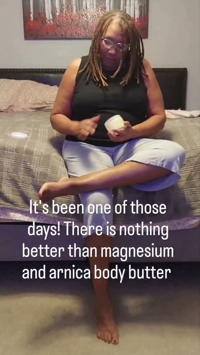 My body is telling me slow down.
So I am going to lay down, but not before I put my magnesium and arnica body butter on to calm my nerves and help me unwind and rest.
Quick absorption, fast acting, no pill swallowing.
Add this to your routine!
thesmelgudshop.com