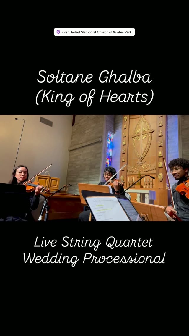 When the bride’s entrance calls for something truly personal, we are ready to learn new songs and take special requests. ✨
For Tara and Clay’s August wedding at First United Methodist Church Winter Park, the bride chose the Persian song “Soltane Ghalba (King of Hearts)” for her walk down the aisle.
This was a special request for our string quartet, and we created the performance around the music Tara shared with us—bringing its distinctive ornamentation and character into a live string setting for one of the most important moments of the ceremony.
We love when couples bring us music that means something to them. Whether it’s a favorite classical work, a modern song, or a piece connected to family and culture, those personal choices are what make wedding music unforgettable.
Nova Classica | Orlando String Quartet
Wedding ceremony music, thoughtfully arranged and performed.
#NovaClassica #StringQuartet #orlandoweddingvendors #weddingmusic #weddingmusicians