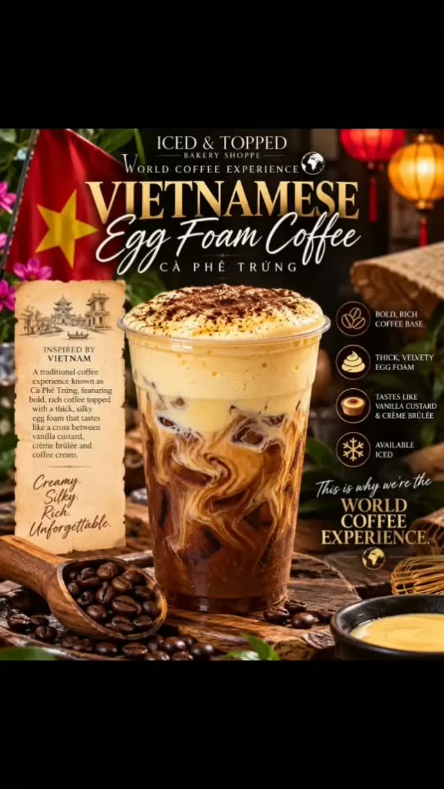 🥚☕ WAIT… DID YOU SAY EGG FOAM COFFEE?! 🇻🇳
Oh yes we did! 😍
The World Coffee Experience at Iced & Topped is taking you to VIETNAM with one of the most unique coffee experiences on our menu:
✨ VIETNAMESE EGG FOAM COFFEE — CÀ PHÊ TRỨNG ✨
A bold, rich iced coffee topped with a thick, silky, whipped egg foam that tastes like a cross between vanilla custard, crème brûlée and coffee cream. 🤤
And before you ask…
❌ NO — it doesn't taste like scrambled eggs! 😂
✅ YES — it's creamy, sweet, fluffy and ridiculously good.
This is the kind of coffee you don't just drink — you EXPERIENCE. 🌎☕
29 countries. 29 cultures. And coffee traditions you probably didn't even know existed.
THIS is why we're the World Coffee Experience.
📍 Iced & Topped Bakery Shoppe
9459 Hwy 5, Suite K
Douglasville, GA 30135
🥚 Would you try EGG FOAM COFFEE?
Tag the person you'd make try it with you! 👇🏾😂
#Coffee #Douglasville #EggCoffee #VietnameseEggCoffee #CaPheTrung VietnameseCoffee WorldCoffeeExperience IcedAndTopped DouglasvilleGA AtlantaCoffee CoffeeTok GeorgiaCoffee CoffeeLovers FoodieAtlanta DouglasvilleFoodie