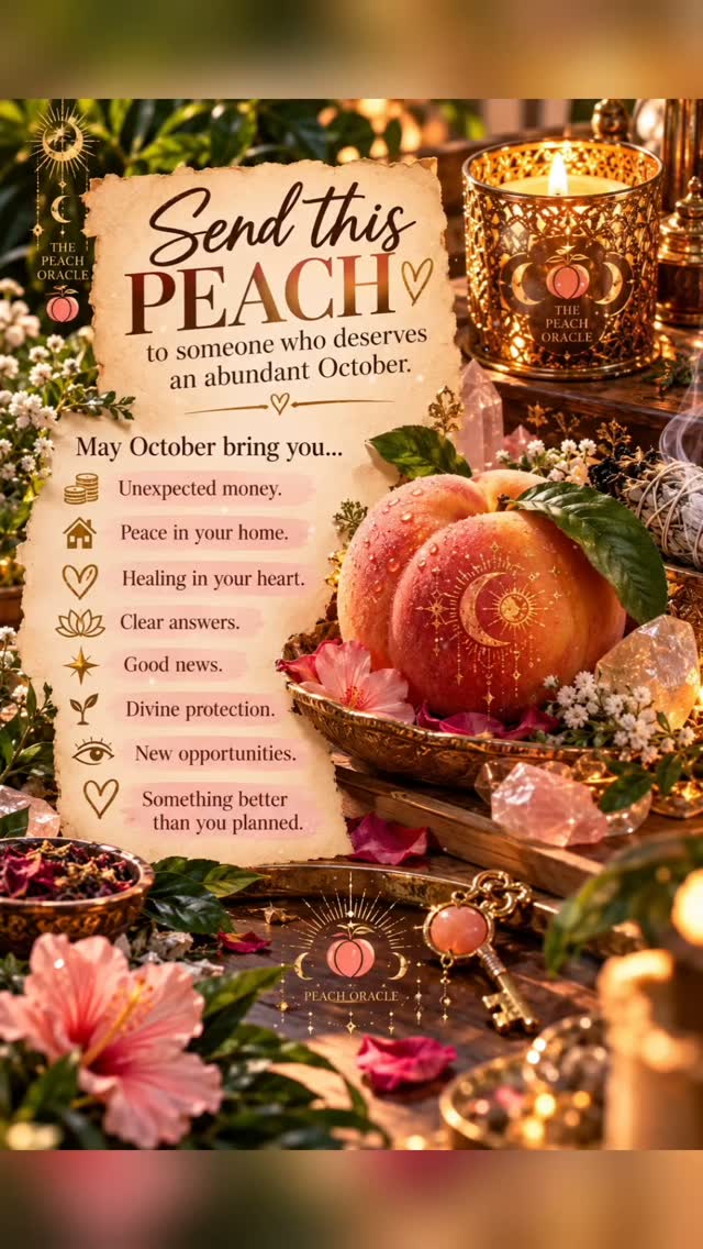 Send this peach to someone you're wishing an abundant October. 🍑✨
May October bring you unexpected money, prosperity, peace, clear answers, good news, new opportunities, protection, and blessings better than you planned.
Receive the energy. Save it for October. Share it with someone you want to see prosper. ✨🍑
#Manifestation #Abundance #MoneyManifestation #Spirituality #LawOfAttraction