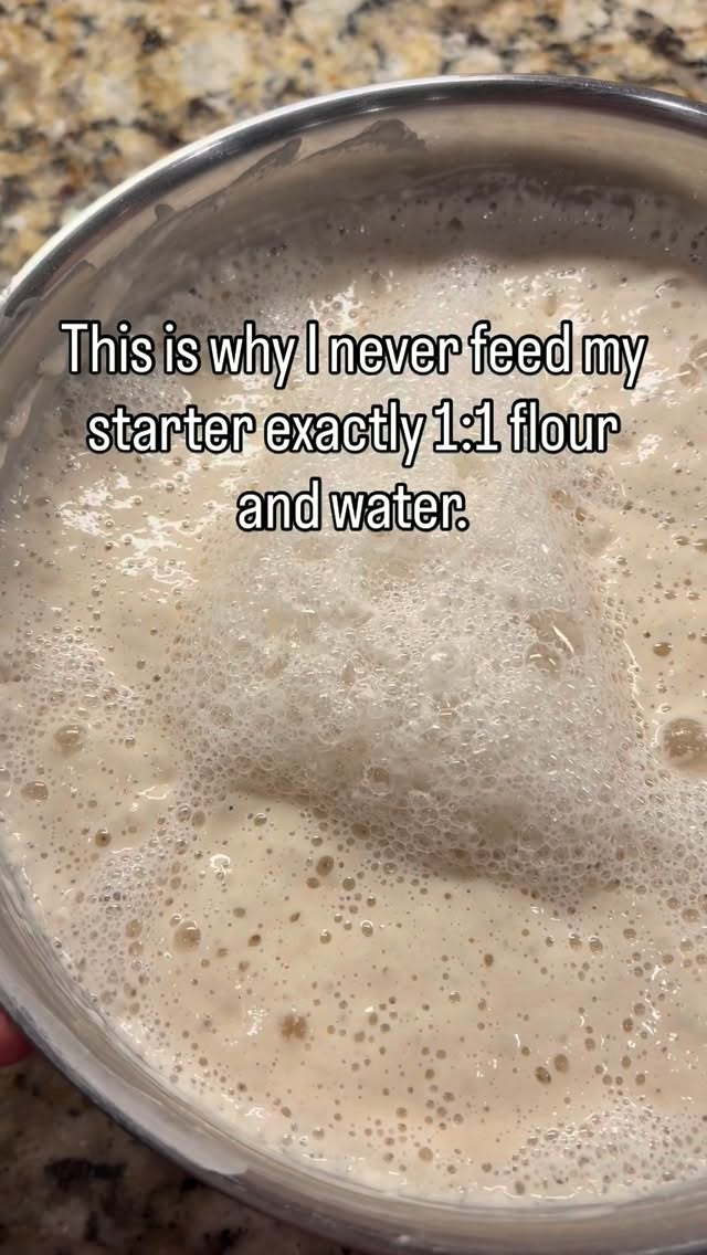 Your sourdough starter THRIVES when it has a larger amount of flour than water. Flour is the food for your starter! 🌾
To get technical, the wild yeast and healthy bacteria in the starter feeds on sugars released from flour starches, giving them the energy they need to grow and ferment.
Simply put, by feeding your starter (in my case — Martha is my beloved starter,) more flour, you give it a larger supply of nutrients while creating a thicker environment that ferments more steadily, and slowing the time that it becomes acidic and weak. This keeps the starter stay strong, active, and ready to rise! 💪🏽🍞
More flour -> more food -> happy starter. 🐝🤍
#sourdough #sourdoughstarter #sourdoughbaking #smallbusiness #homebakery
