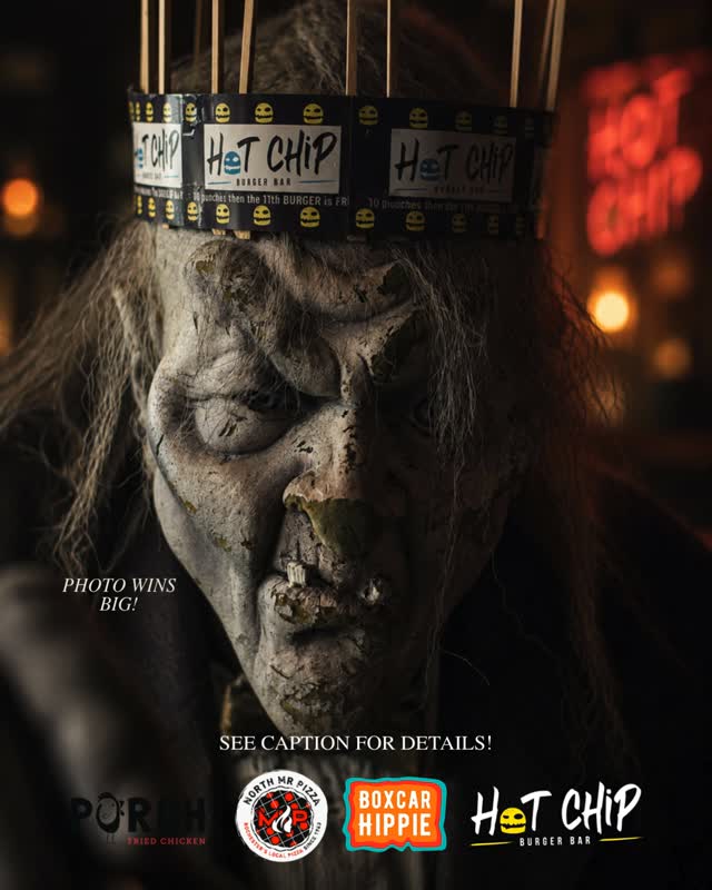 Meet Gravely. 💀🍔
If you’ve ever been to Hot Chip, you’ve probably seen Gravely.
He’s been holding it down by the front door, checking all our orders, silently judging your burger choices, and even landing a starring role on our kids menu.
In 2015, someone was told to take him apart and put him into storage.
That someone was me.
I was too lazy.
So there he stayed. 😂
💀 THE GRAVELY PHOTO CONTEST 💀
This spooky season:
📸 Take a photo with Gravely at Hot Chip
🏷️ Tag @hotchipburgerbar or any of our locations: @boxcar.hippie @porchfriedchicken @mrpizza_north
👻 Post it and you’ll be entered to win a $25 complimentary card, good at any of our locations!
We’ll pick our favorite Gravely photo to win, so get weird with it.
Enter as many times as you want, and get your friends to like + share your photo. We can absolutely be influenced. 😂
Gravely’s been standing there doing absolutely nothing since 2015. It’s finally time he earned his keep. 💀