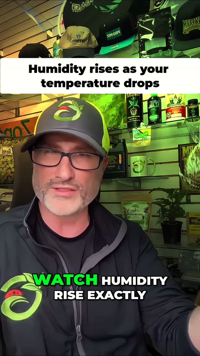 Your humidity is not random. It is following your temperature.
Go look at your setup. When your humidity is at its highest, check what the temperature is doing at that same moment. Most of you will see humidity climb exactly as temp drops. That is not a coincidence. That is the whole lesson.
Save this and check it tonight at lights off.
Drop both numbers below. Your highest humidity and the temp at that moment.
#gzgrowshops #myremy #humidity #vpd #growroom