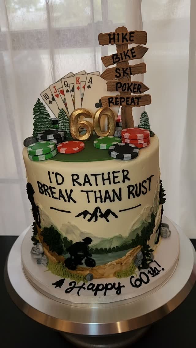 60 never looked so adventurous! 🎂🏔️♠️
Hike ✔️ Bike ✔️ Ski ✔️ Poker ✔️ Repeat ✔️
This 60th birthday cake was made for someone who clearly has no plans to slow down! From the great outdoors to the poker table, every detail was designed to capture his favorite things. 🥳
Happy 60th! Here’s to many more adventures! 🥂
#KarmaConfections #60thBirthdayCake #BirthdayCake #CustomCake #AdventureCake PokerCake HikingCake CakeArtist