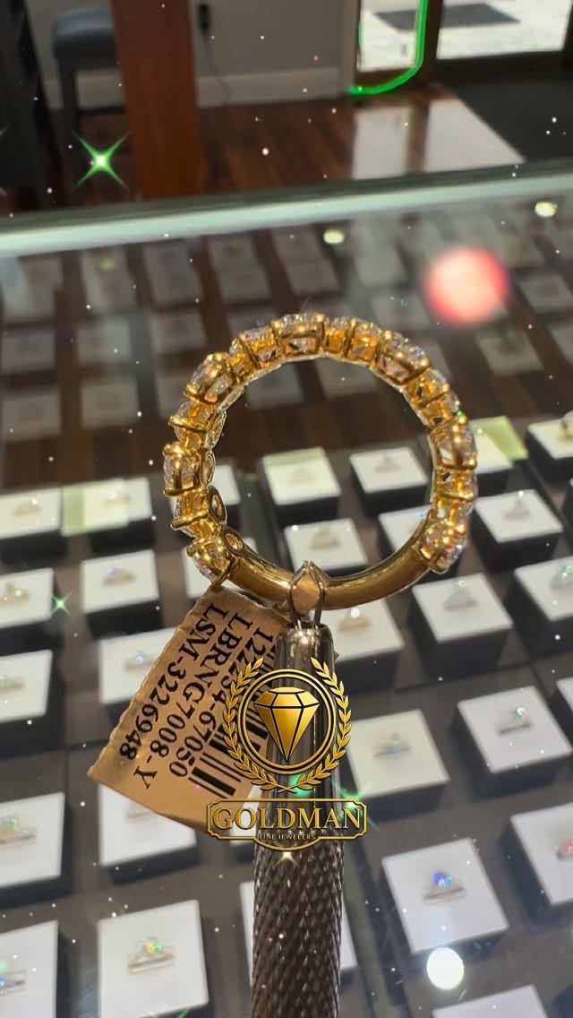Custom made 14k yellow gold pear shaped lab Diamond band available in store now. GOLDMAN FINE JEWELERS in Kenner. Dm us or give us a call 5044691961.