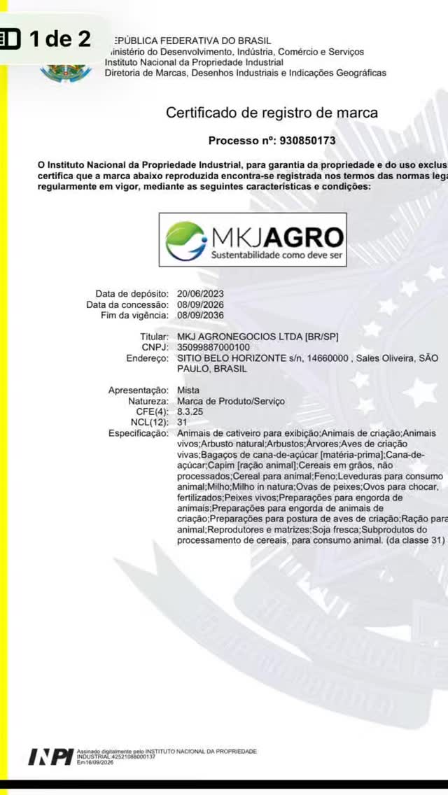 Mais um registro de INPI realizado com sucesso! #mkjagro
#grupoinfinitybrasil #agenciadepublicidade