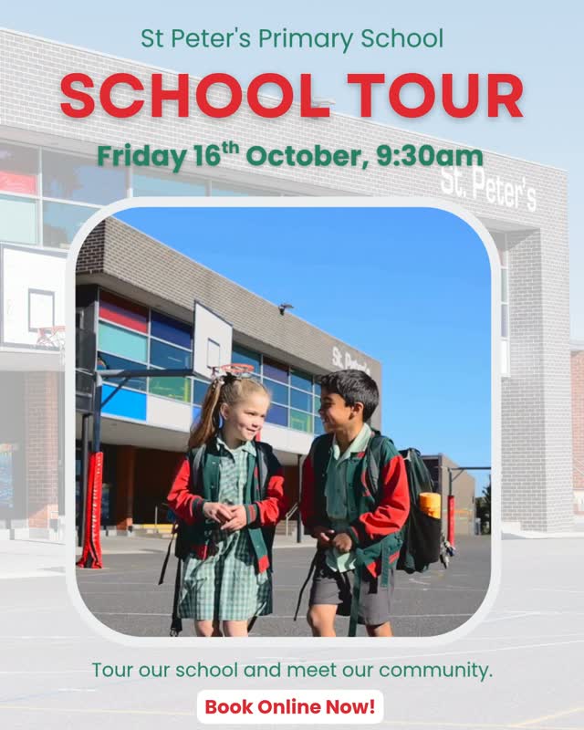 See our school in action! 🏫 Join us for our Morning School Tour on Friday, 16 October at 9:30am.
This is the perfect opportunity for families exploring primary school options for a 2027 mid-stream move or planning ahead for Prep/Foundation in 2028.
Walk through our modern classrooms, meet our dedicated teaching staff, and experience the warmth of our Catholic community firsthand. 🌟📞 Spots are strictly limited.
Book through our website to register your attendance today!
🔗 www.spbentleigheast.catholic.edu.au
#SchoolTour #OpenDay #PrimarySchoolEnrolments #MelbourneSchools #Prep2028 #SchoolTransfer2027