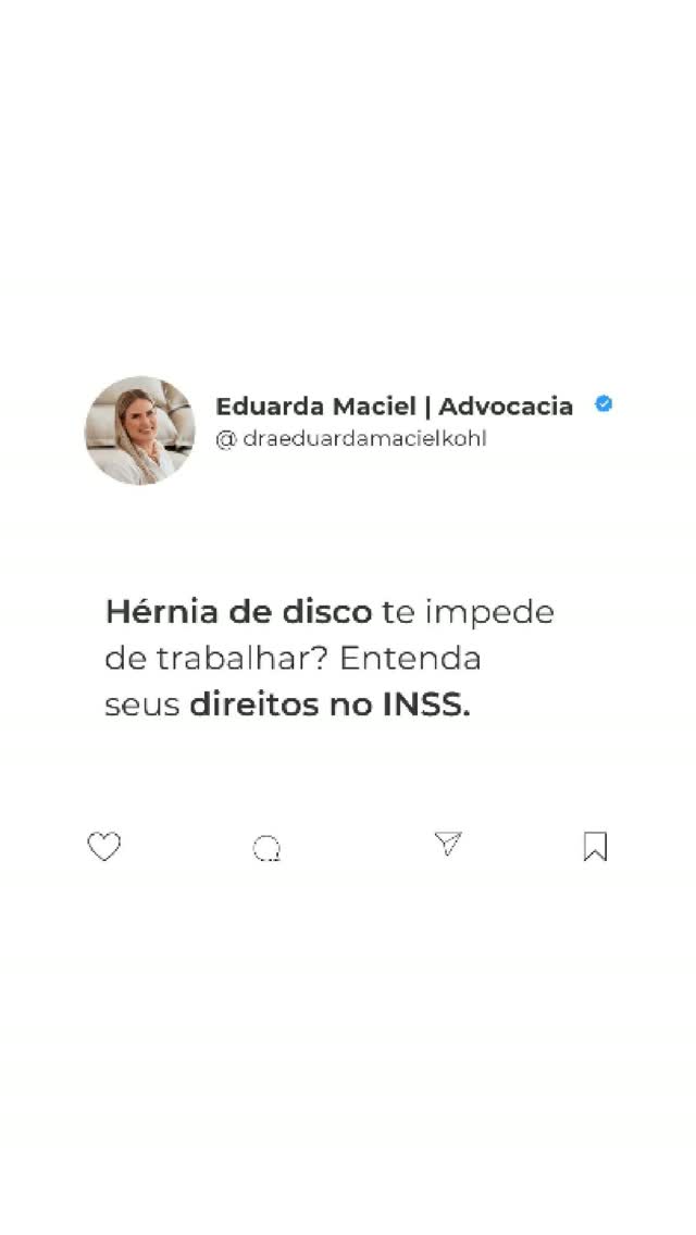 A dor da coluna travada não afeta só o corpo, ela paralisa a sua rotina e coloca em risco o sustento da sua família. 🩺💥
A lei prevê amparo para quem não consegue mais trabalhar por conta da hérnia de disco, mas muitos deixam de buscar o benefício do INSS por falta de orientação clara.
Dê o play no vídeo e entenda em quais situações a sua condição dá direito ao afastamento ou à aposentadoria por incapacidade!
👉 Conhece alguém que trabalha enfrentando dores fortes na coluna? Encaminhe este conteúdo informativo.
⚖️ Cada situação previdenciária possui particularidades e deve ser analisada individualmente.
Dra. Eduarda Maciel Kohl
Advogada Especialista em Direito Previdenciário
OAB/PR 65.092
#HerniaDeDisco #INSS #AuxilioDoenca #AposentadoriaPorInvalidez #DireitoPrevidenciario #DorNaColuna #AdvocaciaPrevidenciaria #Incapacidade