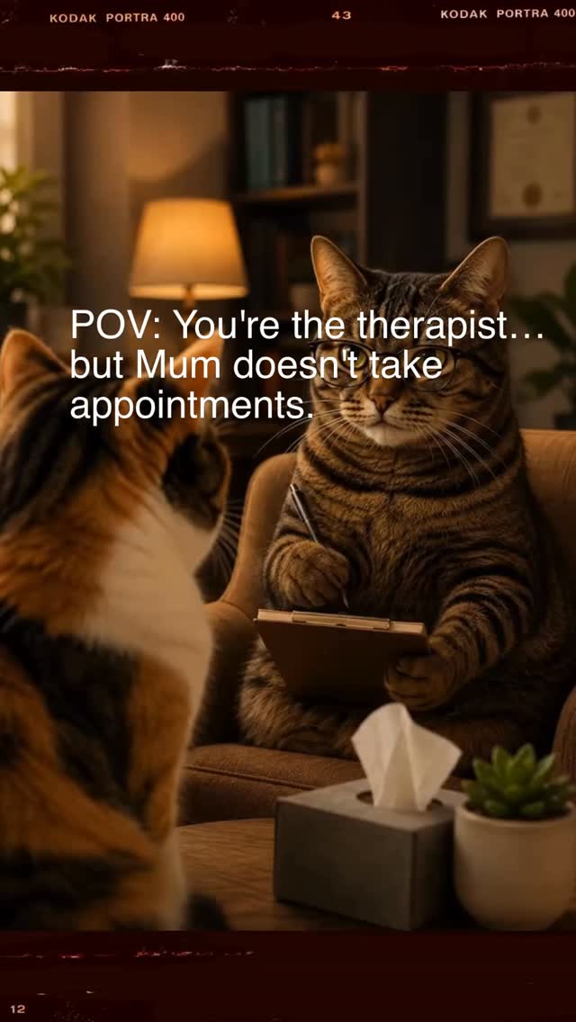 You can be 40+
You can have a doctorate.
You can literally TEACH boundaries for a living.
But to Mum, you’re still her baby. 😂
And apparently, being your mother comes with lifetime VIP access. No appointment required. 🐾
Be honest… whose mum is this? 👀
Tag your sibling. They’ll know EXACTLY who you’re talking about. 😂
🐾 Another completely ordinary day in Wong Siu Fu’s Therapy Room.
Created by Dr Pauline, Clinical Psychologist, Sydney, Australia.
Fictionalised therapy-room satire. No character represents an identifiable client. The feline characters are inspired by five very real cats whose behaviour causes their psychologist clinically significant distress on a daily basis.
#TherapistHumor #PsychologistHumor #TherapyHumor #Boundaries #MomHumor