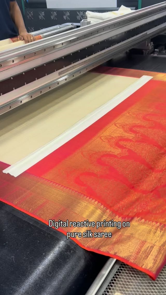 Custom digital reactive printing on pure silk sarees with all types of prints at Soundarya Digital Fabric Prints.
Contact us via email or phone to discuss your order
📧info@soundaryadigitalfabricprints.com
📲 +91 8951960118