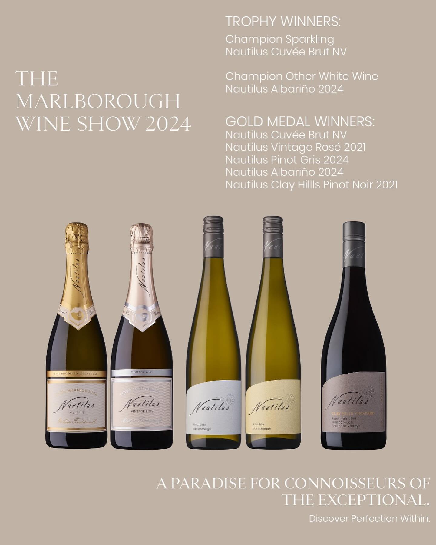 The Nautilus Estate team is celebrating this evening for a successful result at The Marlborough Wine Show, Nautilus received a total of 5 gold medals and 2 trophies 🏆🏆!! #marlboroughwine
