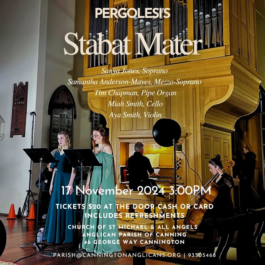 Sunday 17 November at 3pm. A wonderful recital of the glorious #stabatmater by #pergolesi in #saintmichaelandallangels church
$20 tickets at the door, cash or card accepted.
