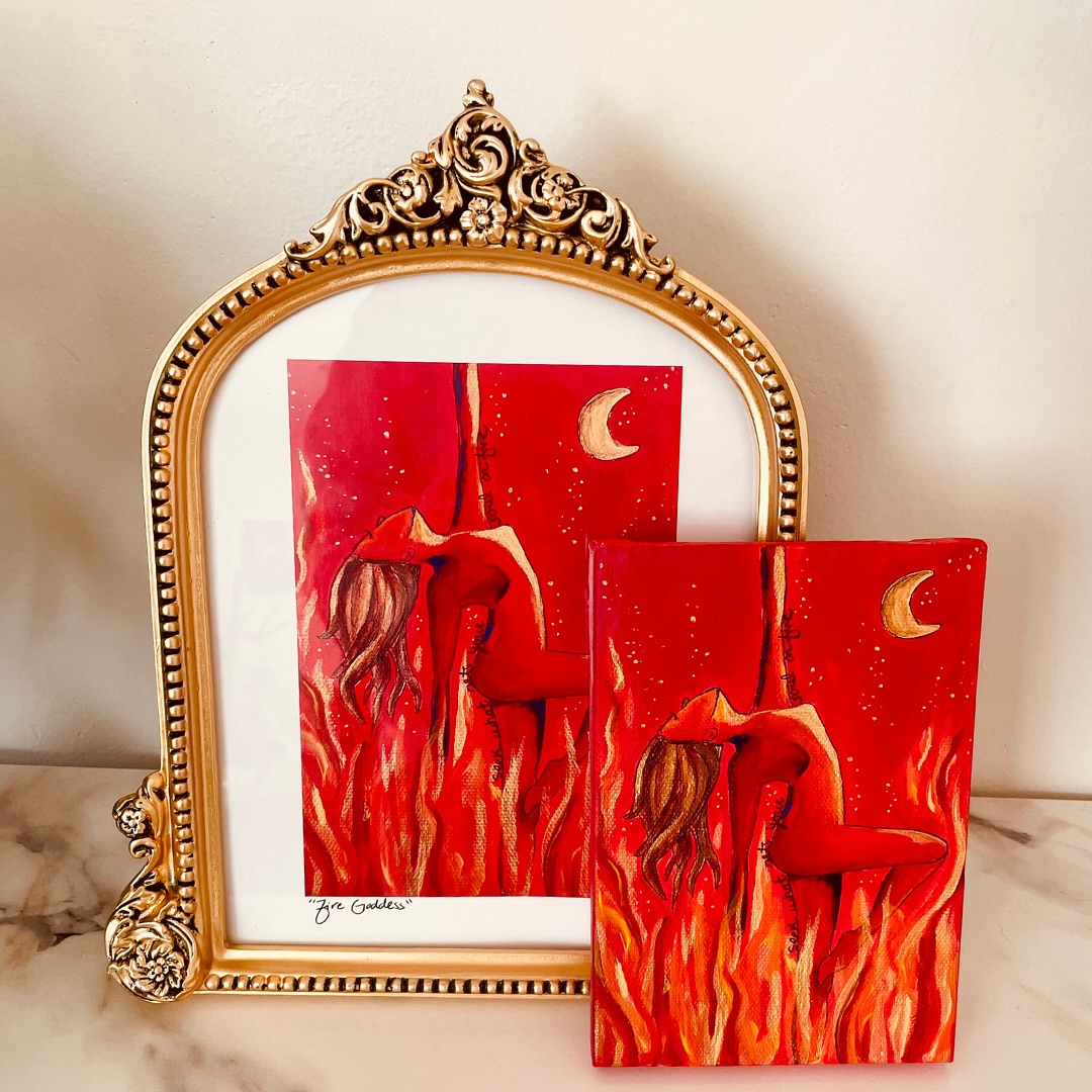 I sold my first original painting 🔥✨🔥!!! It is so exciting as an artist to have someone see the value in the original work ❤️! This Fire Goddess means so much to me and is so powerful. As I was creating her, I wanted her to feel like fire, feel like movement, and feel like passion coming through the canvas. The work has deep reds, oranges, and golds with flames rising to a golden crescent moon 🌙.
Her saying is: Seek what sets your soul of fire 🔥
Prints of the Fire Goddess are available both on my website and Etsy shop. If you need that reminder to shine brightly and to not be afraid of your dreams, this is the goddess for you 🎁.
It is in these moments that I have such deep gratitude to you all for your support and am so thankful to be able to share my art as I find it to be an essential part of life ✨.
.
.
.
.
.
#wildridgemoon #letinyourlunarlight #firegoddess #flameart #firewitch #artcollectors #originalpainting #arthomedecor #wallartdecor #dancingart