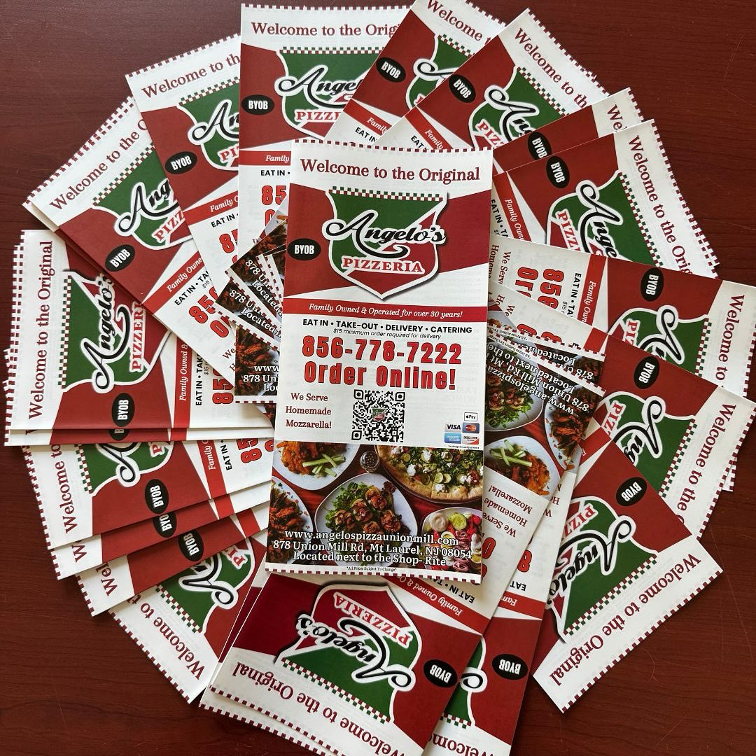 We’re excited to deliver the flavor of Angelo’s Pizza straight to your hands with brand-new, custom-designed takeout menus! Now, ordering your favorite pizza just got even better with vibrant, easy-to-read menus crafted by Upper Case Printing.
Ready to elevate your own brand’s takeout game? Let’s make your menu unforgettable!
📲 Contact us today at (856) 875-5000 to get started or learn more at uppercaseprinting.com
#UpperCasePrinting #AngelosPizza #TakeoutMenus #FreshPrints