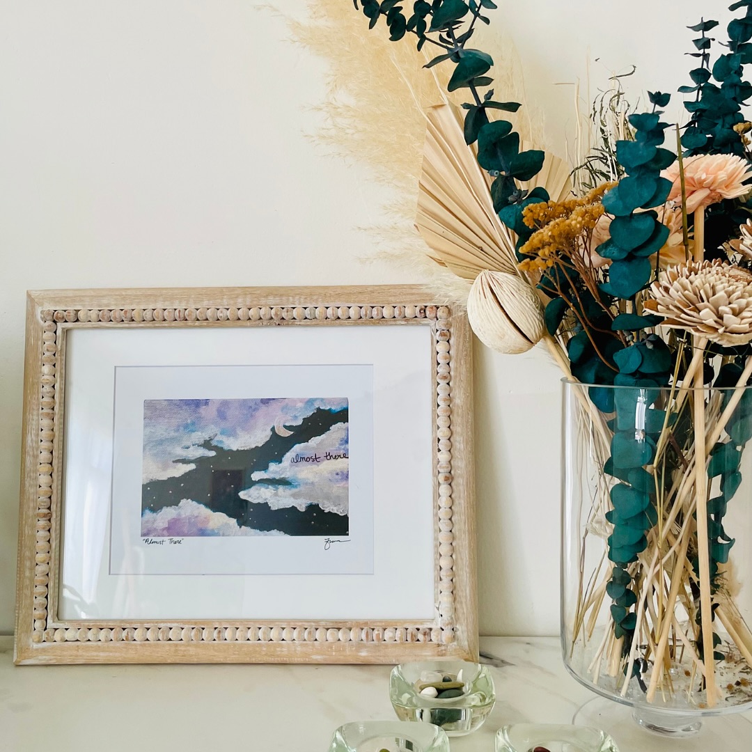 Sometimes things can seem so far away, out of reach, but just remember…you are almost there.
Everything you have been doing has supported you in getting to this moment. ✨🩵☁️
“Almost There”
Original: 4 x 6 acrylic
Print: 11 x 14 white matte on deluxe paper
This piece has been one of my top sellers at markets. The encouraging messaging and dreamy skyscape reminds us to keep going. Place this piece in a bedroom, a nursery, a hallway and it can bring you the encouragement you need and can help you better connect with your soul ✨.
.
.
.
.
.
#wildridgemoon #skyscapepainting #cloudart #inspirationalart #letinyourlunarlight #meditationtools #spiritualart