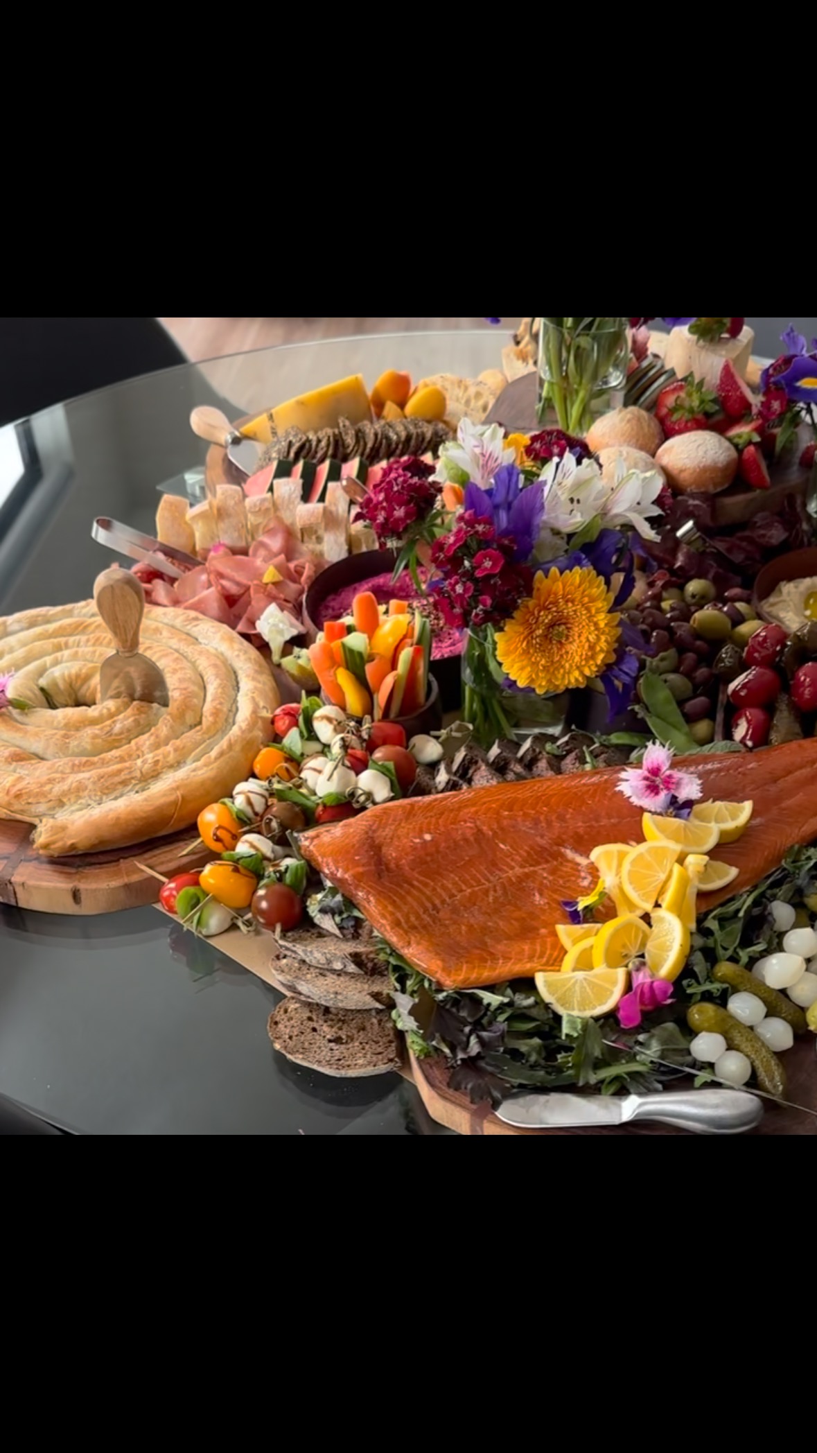 Grazing table for 15. #grazingtable #addflowers #smallthingsinlife #partytime