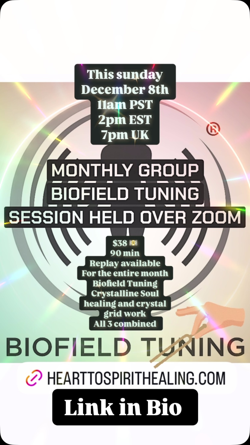 My invitation to you to experience the Group Biofield Tuning I hold once a month. Just added the new #solfeggio set of tuning forks from Biofield Tuning.. loving the 396hz !!!
Come experience biofield tuning in an awesome group setting and at an affordable cost, see what distance sessions are like and how I work as a practitioner.
If you’re feeling heavy, out of balance, effects from the collective chaos, waves of tiredness or anxiety, time change weirdness, then I highly suggest a tuning. A one on one is always awesome but doesn’t always fit the budget. So I created this group to assist in all the ways. You get a tuning, feel a bit more supported energetically and physically and have a space to “just be” for 90 mins.
I have been so fortunate to continue this group with the support of all the people who show up.
Sunday December 8th 2024
The Monthly Biofield Group Tuning is on !
When: December 8th
at 11 am PST
2 pm EST
7 pm UK
💵$38
How do distance sessions work and feel?
Through my intention and yours, it works just like all my zoom sessions do. 💯 of healing requires your participation and commitment.
Place: Over zoom
Length: 90 mins
You get access to the video and audio for the
ENTIRE MONTH so you can relisten to the session as much as you feel you need.
I set a grid and intention for the group the night before and do a Crystalline soul healing template for the group and individual. I try to touch on all aspects in these sessions.
🩵🎶🩵🎶🩵🎶🩵🎶
If November left you feeling out of sorts and you wanna head into December more balanced and ready to navigate the upcoming roller coaster, then this just might help.
🎶🎶🎶🎶🎶🎶🎶🎶🎶🎶🎶
Everything around us and including ourselves is vibrating.. get in tune ! #biofieldtuning #tuningforks #biofieldtuningpractitioner