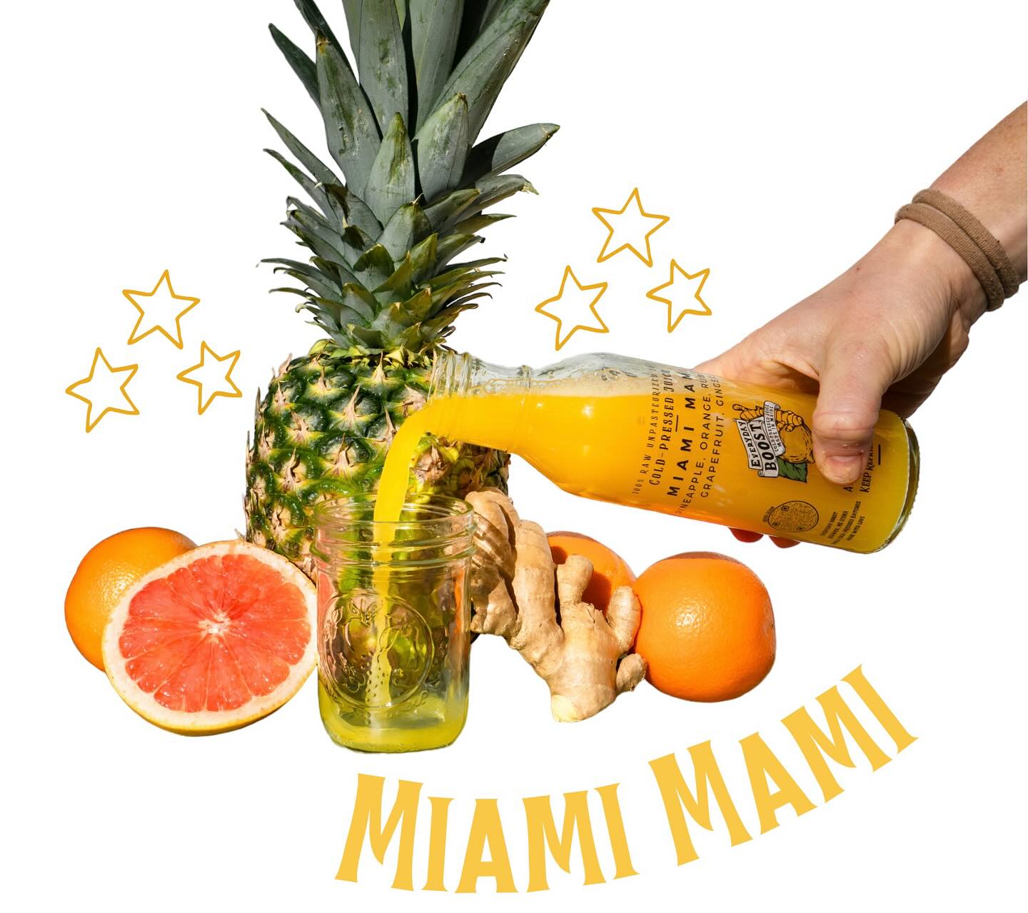 🍍a fan favorite all around- the Miami Maaaami! A boost of citrus, vitamin C heavy, with the balanced bite from the ginger. Swipe ➡️ to see the goodies in every bottle. Feeling like you need some brightness, some vitamin C, some antioxidants, some fun?!? Grab a Miami Mami and pretend you are sipping it on the beach (in front of the fire)🔥