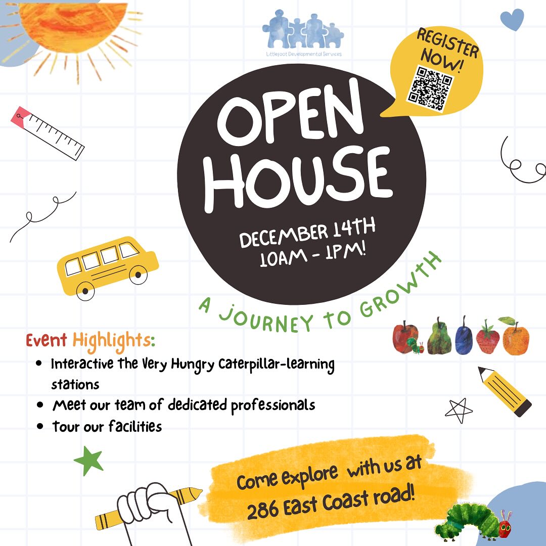 You’re Invited to Our Open House!
🎉 Littlefoot East Coast Grand Opening 🎉
We are thrilled to announce the grand opening of our new Littlefoot East Coast! Join us for an exciting open house where you can:
* Tour our facilities.
* Meet our passionate and experienced staff.
* Learn about our programs, including early intervention and after-school care for special children.
* Enjoy fun activities for the whole family!
📅 Date: 14th December 2024
⏰ Time: 10am-1pm
📍 Location: 286 East Coast road
This is the perfect opportunity to see how Littlefoot is dedicated to supporting school readiness and nurturing every child’s unique potential.
🌟 Special Opening Offers:
* 100% off registration and AEPS fees (worth $400)
* $300 off school fees for the first 3 months ( If you enrol on opening day!)
* 1 month of complimentary ABA therapy (based on school start date)
Come celebrate with us and discover how we can partner with you to make a difference in your child’s journey!
RSVP Today! Call/WhatsApp us at +65 8729 5429