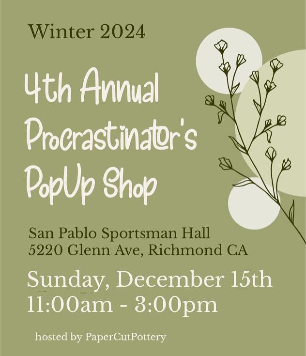SUNDAY!!! This is my last event of the year and it’s going to be a great one to finish the year up with.
Support small businesses this holiday season and make a difference. You’re sure to find a variety of hand crafted gifts amongst our 25+ talented local guest artisans.
You will be able to peruse pottery, leather, glass, jams, crochet, body care, candles, jewelry, home-decore, pouches & purses, AND MORE! Enjoy our In-Door venue & shop rain or shine! We’ll be playing 80s tunes to put a pep in your step!
- Free Admission & Raffles
- Cash Bar & Hotdog Lunch
- Women’s Auxiliary Club Fundraiser
Sunday, December 15, 2024
11:00am - 3:00pm
Sportsman Hall
5220 Glenn Ave
Richmond, CA
#supportsmallbusiness #shoplocal #shoplocalmakers