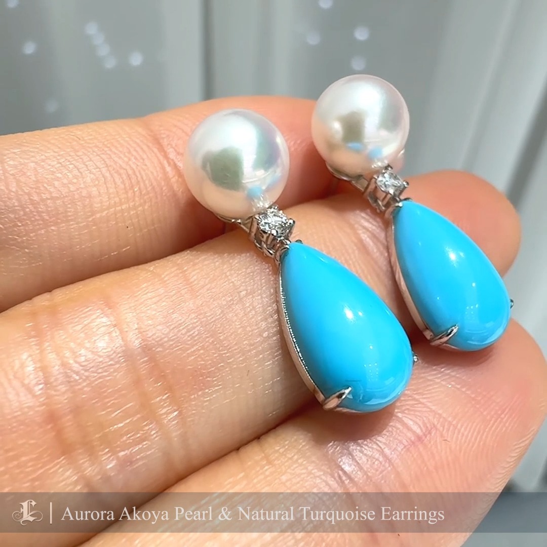 These exquisite earrings pair flawless Aurora Japanese Akoya pearls, known for their radiant luster, with vibrant, untreated natural turquoise drops. The striking contrast between the pearls’ soft elegance and the turquoise’s bold hue creates a captivating design that exudes sophistication and charm. Perfect for adding a pop of color and luxury to any outfit, these earrings celebrate the beauty of timeless craftsmanship and natural harmony.
#akoyapearljewelry
#turquoiseearrings
#spinelearrings