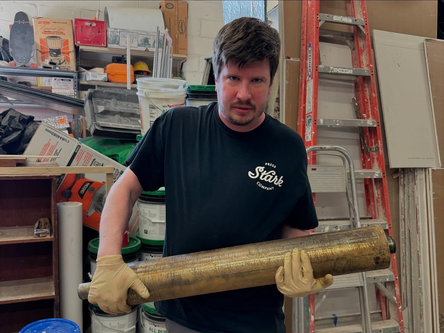 Happy New Year from Stark Press Company! We’re thankful for all of our wonderful friends and customers who make this possible and we’re wishing you all a healthy 2025. You guys are the best. This photo of Tom sums up 2024 - sweaty and dirty, and we couldn’t be happier about that. #starkpressco #pinklinepress #printnj #printmaking #printing #print #printer #printmaker #etchingpress #printingpress #platenpress #letterpress #reliefprint #intaglio #lithography #preservationthroughproduction #happynewyear