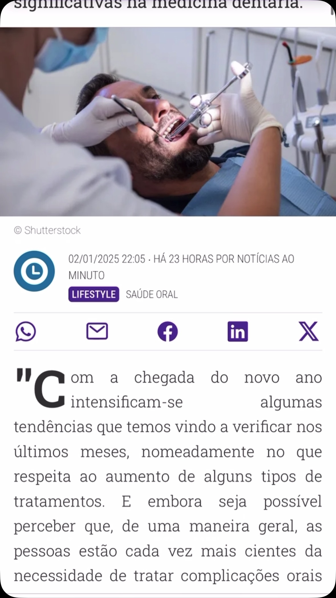 Começo o ano 2025 por publicar um artigo escrito para o site @noticiasaominuto.pt em nome da @malo.clinic que refere a minha opinião sobre as tendências que irão marcar a saúde oral em 2025. Um feliz ano para todos!
—————————————————————————————
I start the year 2025 by publishing an article written for the website @noticiasaominuto.pt on behalf of @malo.clinic, where I share my opinion on the trends that will shape oral health in 2025. Wishing everyone a happy new year!
Link: https://www.noticiasaominuto.com/lifestyle/2700028/dentista-revela-tres-tendencias-que-irao-marcar-a-saude-oral-em-2025
#maloclinic #noticiasaominuto #saudeoral #2025