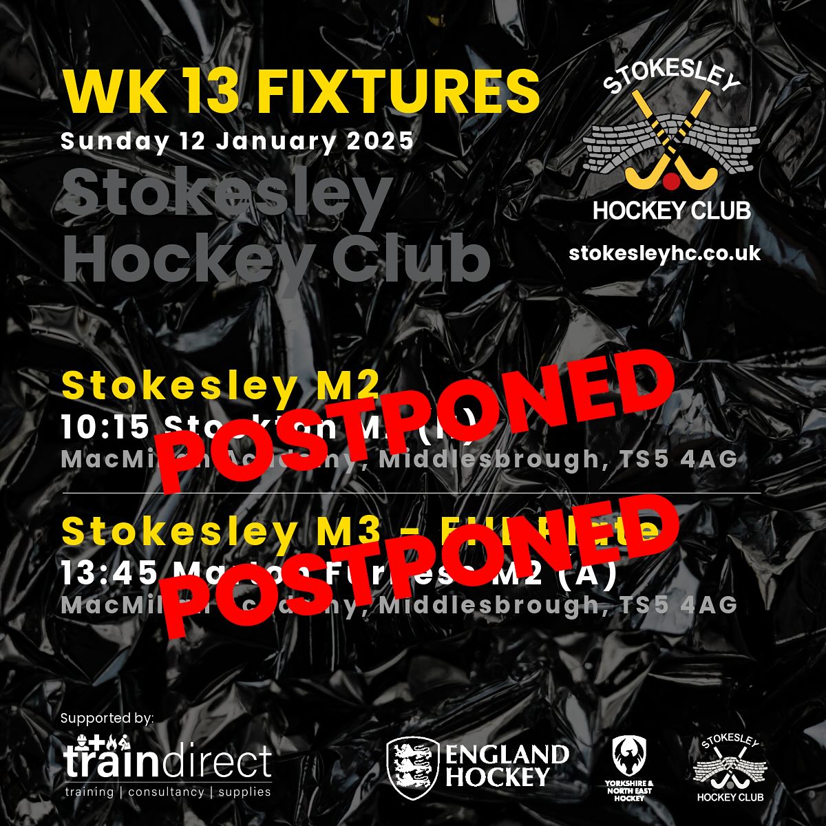 Regrettably, the weather gods are against us this weekend, and both of our Sunday games have now been postponed. The pitch doesn’t appear to be thawing out as of yet, with more subzero temperatures due through the night the decision was made. Will keep everybody updated as to the rearranged fixtures as soon as possible.