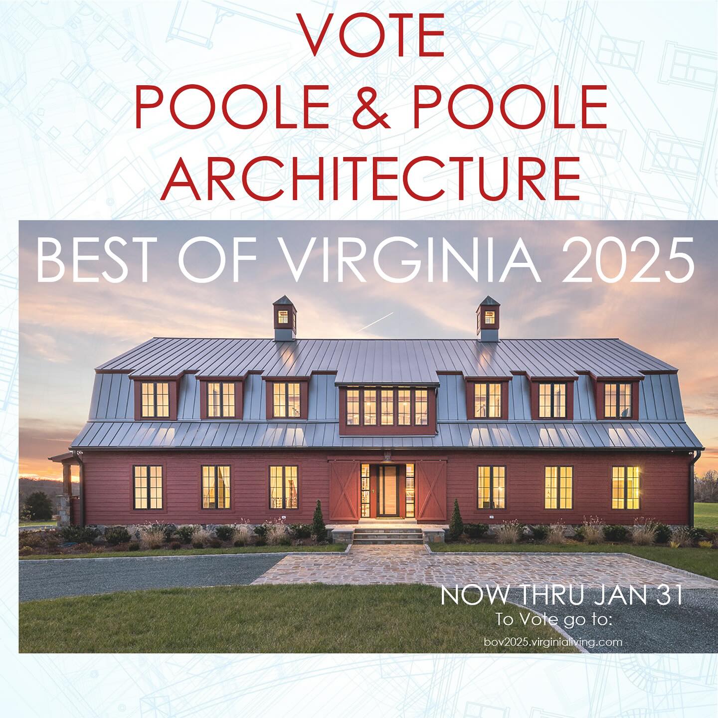 We are excited to again be in the running for Best Architecture Firm in Central Virginia! If you have a minute, and follow the link in our bio to vote for us!
https://bov2025.virginialiving.com/central?fbclid=PAZXh0bgNhZW0CMTEAAaYnwTwT4gNLbco5zDvKv_gLA-eL5yyWAy5RRkehFciKp6iJErPNopUVVsA_aem_9hwmqi-YlljzLAm1K-BSaw