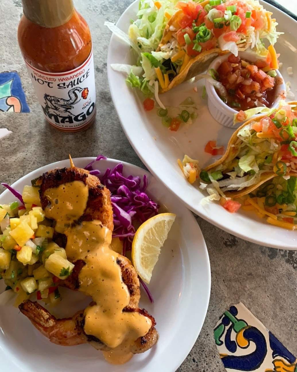 One of our favorite spots @coyotegrill_lagunabeach has had our back since day 1 serving our sauce. The bacon wrapped shrimp are made with fresh jalapeño and “spiked” with the OG roasted habanero sauce. I had to get some crispy beef tacos too cuz these are some of the best around 🌶