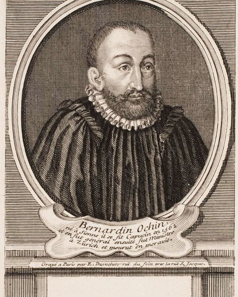 Bernardino Ochino
BBKL VI
Spalten 1085-1089
Autor: Erich Wenneker
OCHINO, Bernardino, reformatorischer Theologe, * 1487 in Siena, † Ende 1564 in Slavkov/Mähren.
https://www.bbkl.de/index.php/frontend/lexicon/O/Oa-Oc/ochino-bernardino-64973