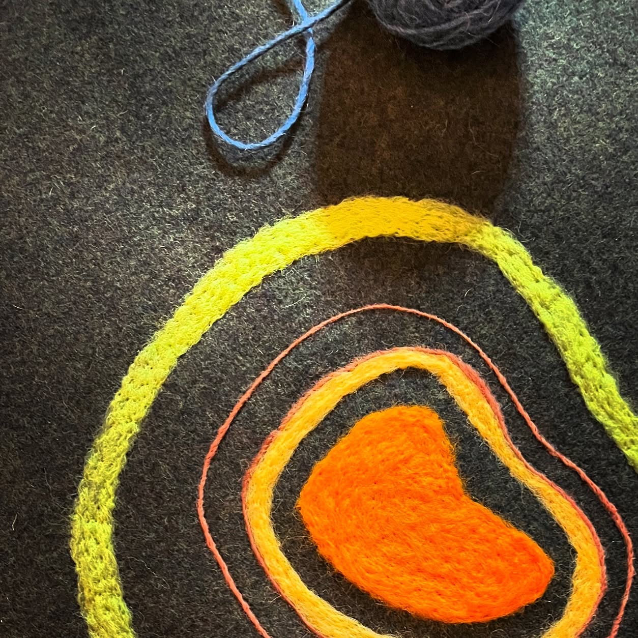 Sometimes i’m resistant to my own vision of something. I picked out the full color palette of this piece and knew that it was the right one, but I sorted hated the first couple of steps of this new felting.
As a rule, I don’t pick out my work. Working with a living medium like wool feels collaborative. We are doing improv together, sometimes the fibers want to behave in a certain way and it’s good relationship (for me) to say “yes, and…” rather than No.
This doesn’t mean I’m not grumbling (often out loud) when what I see in front of me just doesn’t *work*. I’m glad to have stuck this one out though, and it only took a few more pieces to see the rhythm between the wool and my hands. I see a little more about where we are going together, even if it’s in heart rather than my eyes.
#wool #felting #patterns #queerartist #art #lgbtq