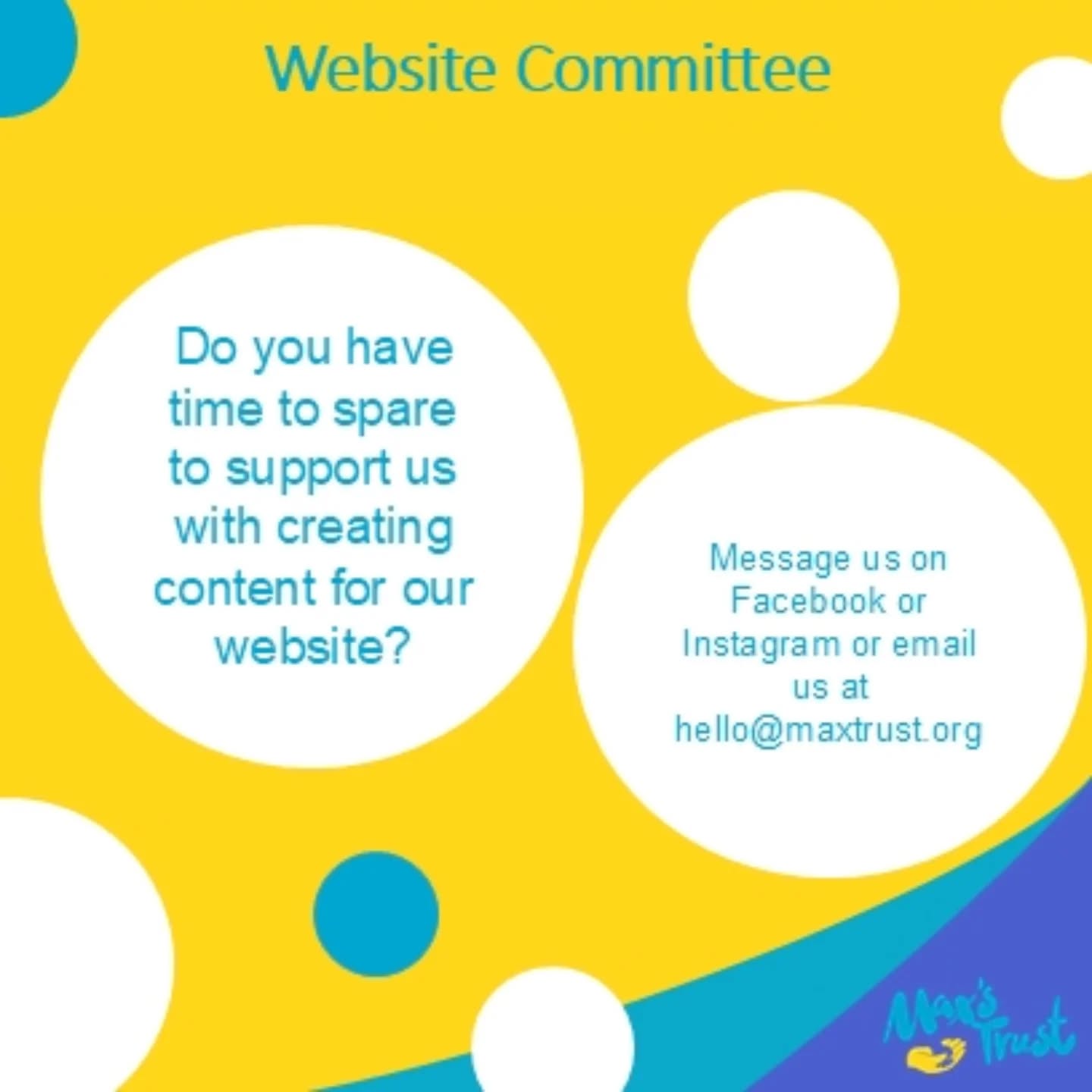 Would you like to support Max's Trust?
This year one of our goals is to update our website with relevant information to support as many patients and families as possible.
We are putting a call out for volunteers to join our website committee to help us to create relevant content.
If this is something that you could help with, then please message us on Facebook, Instagram or email hello@maxtrust.org
#InspiredbyMax #MaxsTrust #AnorectalMalformation #InMemoryofMax